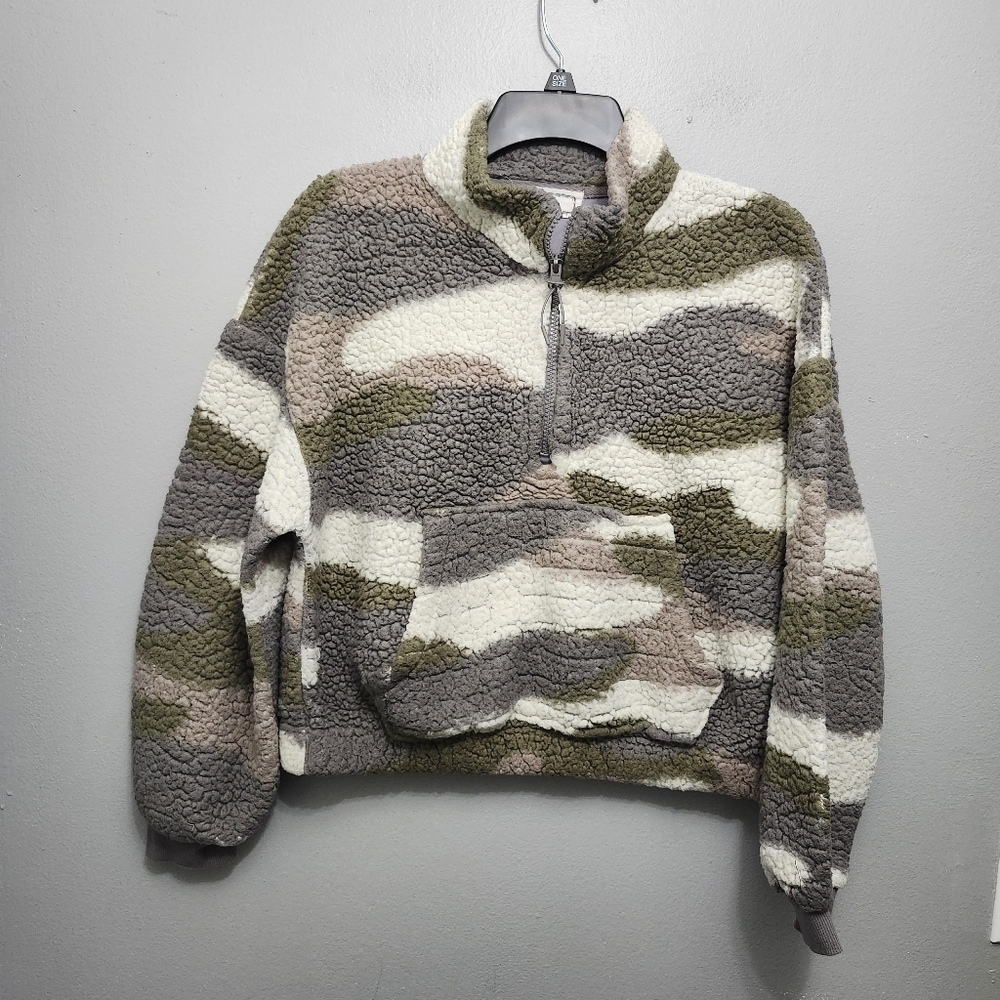Hippie rose junior's cropped sherpa sweatshirt jacket size large camouflage - Picture 2 of 11